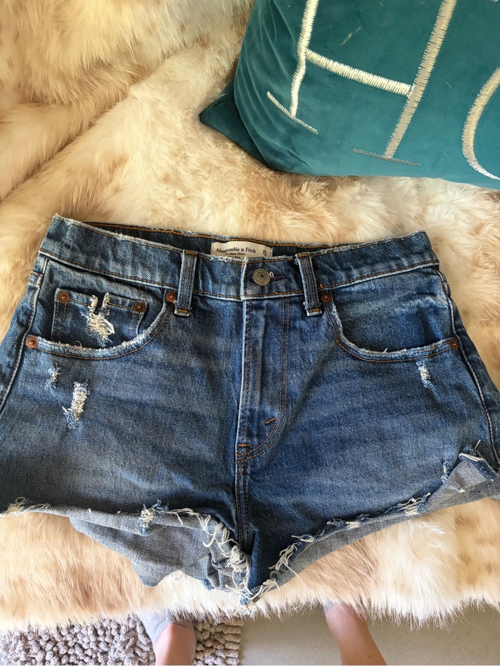 Abercrombie & Fitch Distressed Medium Blue Denim Cutoff Shorts